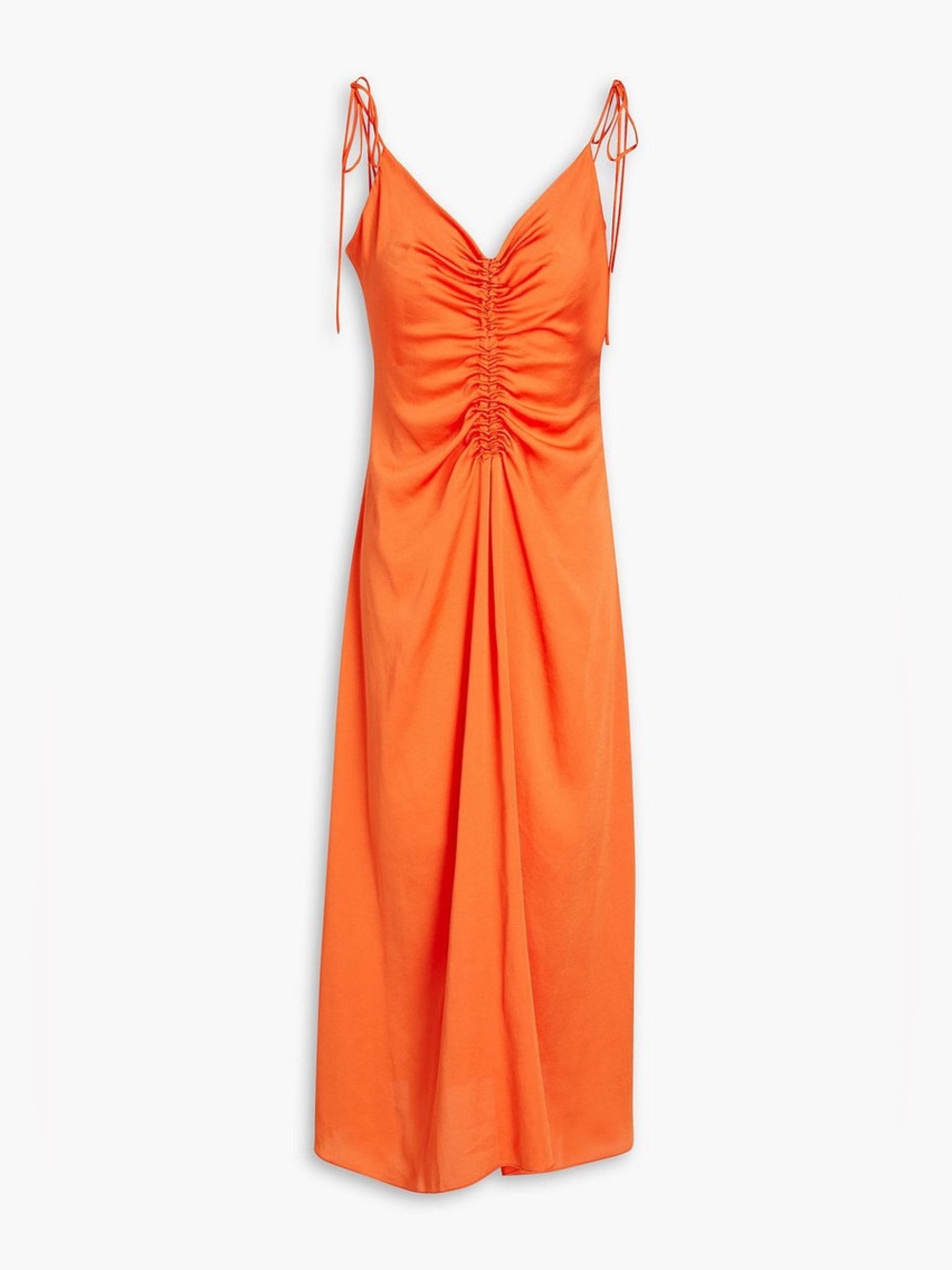 Sandro Praline Ruched Satin-Crepe Midi Dress Size 38 EU Dopamine Dressing Colour